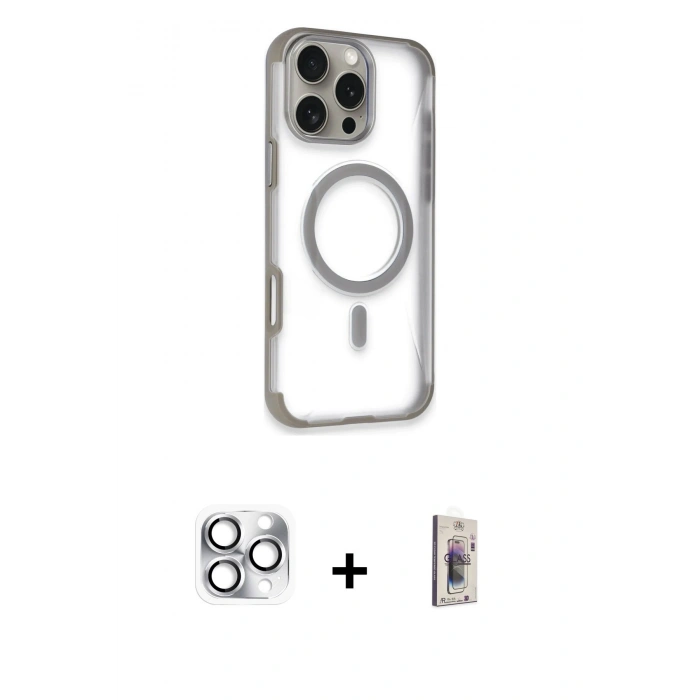 MARSİLYAN™- iPhone 16 Pro Max Kılıf Eksen Klasik Koleksiyonu - Siyah Bilvis 3D Cam Ekran Koruyucu + Pers Alüminyum Kamera Lens - GS