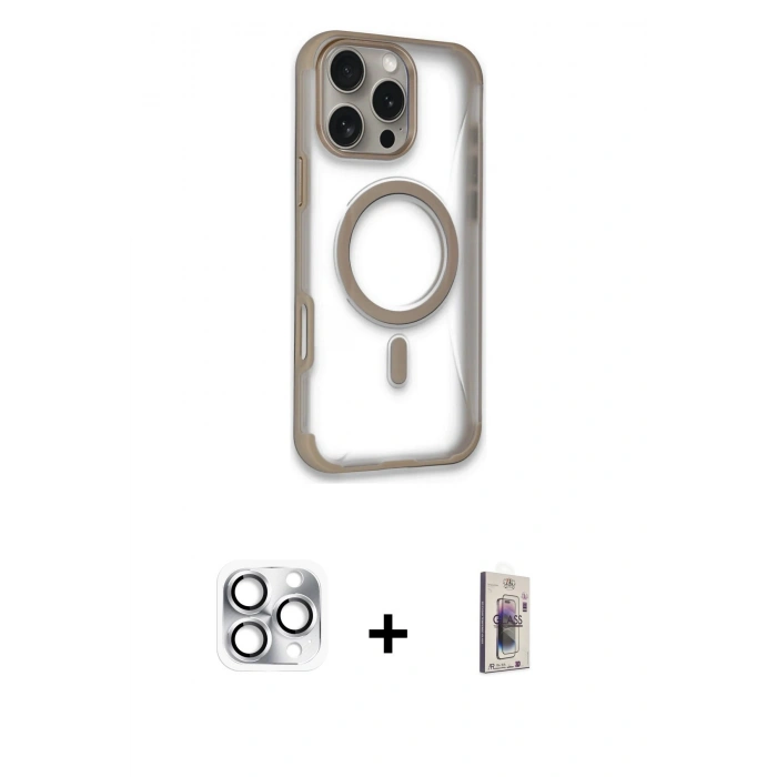 MARSİLYAN™- iPhone 16 Pro Max Kılıf Eksen Klasik Koleksiyonu - Siyah Bilvis 3D Cam Ekran Koruyucu + Pers Alüminyum Kamera Lens - GS