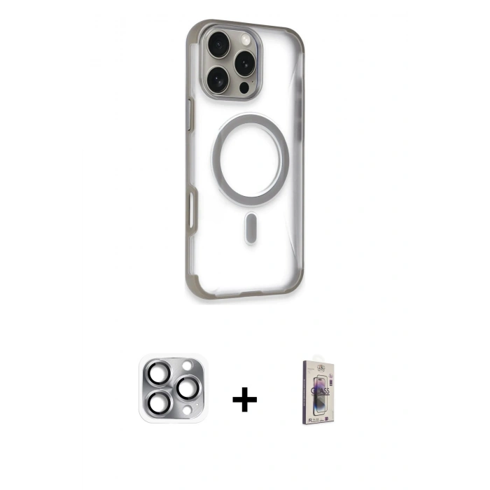 MARSİLYAN™- iPhone 16 Pro Max Kılıf Eksen Klasik Koleksiyonu - Siyah Bilvis 3D Cam Ekran Koruyucu + Pers Alüminyum Kamera Lens - GI