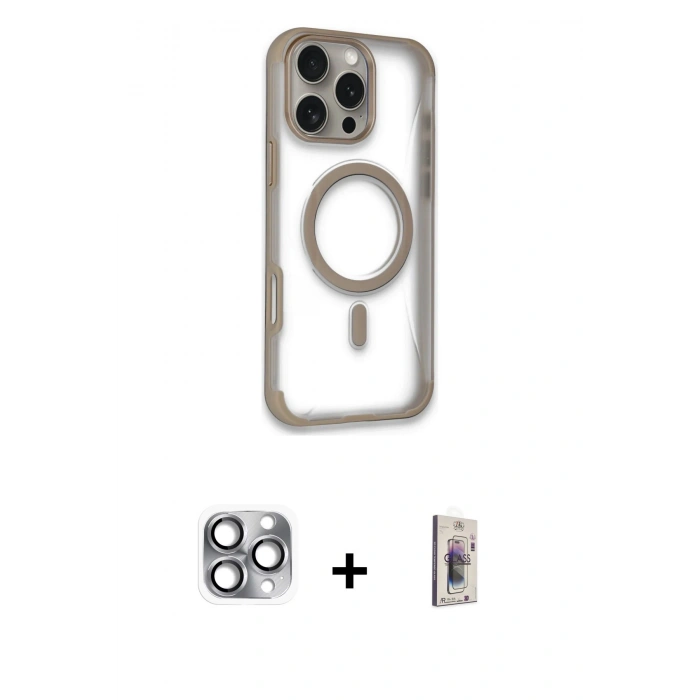 MARSİLYAN™- iPhone 16 Pro Max Kılıf Eksen Klasik Koleksiyonu - Siyah Bilvis 3D Cam Ekran Koruyucu + Pers Alüminyum Kamera Lens - GI