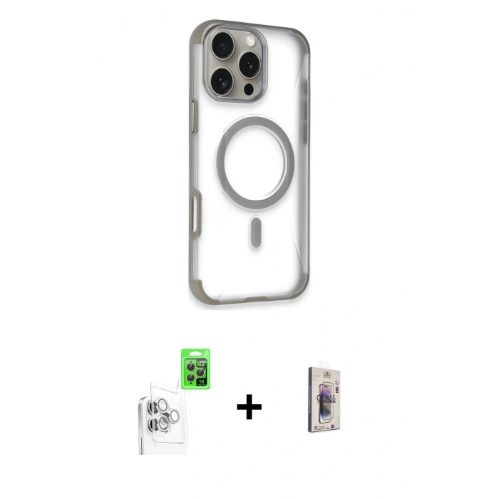 MARSİLYAN™- iPhone 16 Pro Max Kılıf Eksen Klasik Koleksiyonu - Siyah Bilvis 3D Cam Ekran Koruyucu + Raze Metal Kamera Lens - BZ