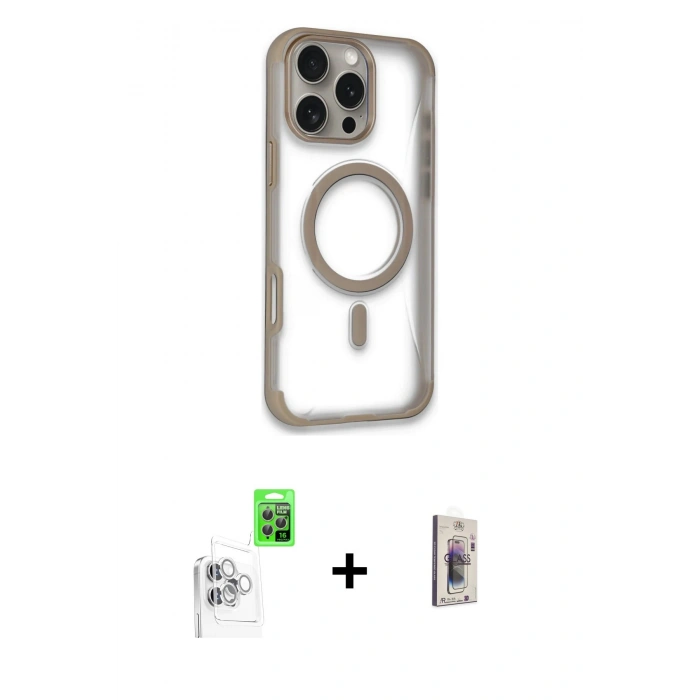 MARSİLYAN™- iPhone 16 Pro Max Kılıf Eksen Klasik Koleksiyonu - Siyah Bilvis 3D Cam Ekran Koruyucu + Raze Metal Kamera Lens - BZ