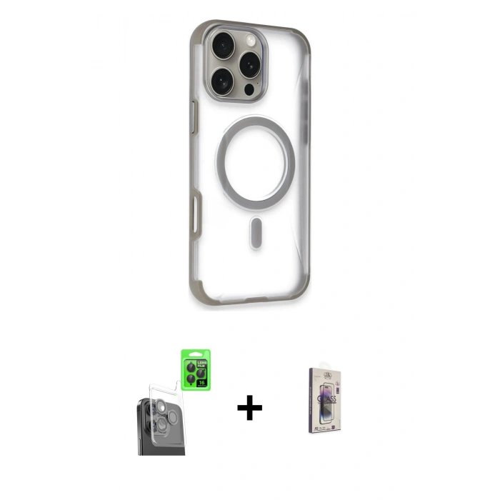MARSİLYAN™- iPhone 16 Pro Max Kılıf Eksen Klasik Koleksiyonu - Siyah Bilvis 3D Cam Ekran Koruyucu + Raze Metal Kamera Lens - SH