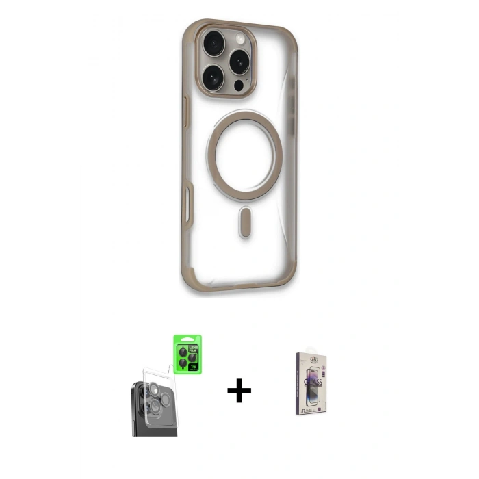MARSİLYAN™- iPhone 16 Pro Max Kılıf Eksen Klasik Koleksiyonu - Siyah Bilvis 3D Cam Ekran Koruyucu + Raze Metal Kamera Lens - SH