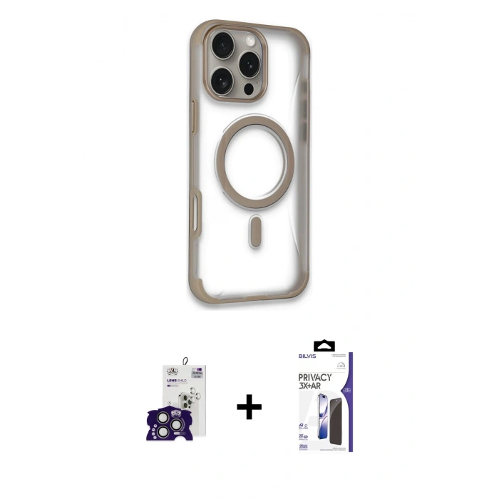 MARSİLYAN™- iPhone 16 Pro Max Kılıf Eksen Klasik Koleksiyonu - Siyah Bilvis 3X AR Hayalet Cam Ekran Koruyucu + Bilvis Titan Kamera Lens - TMGI
