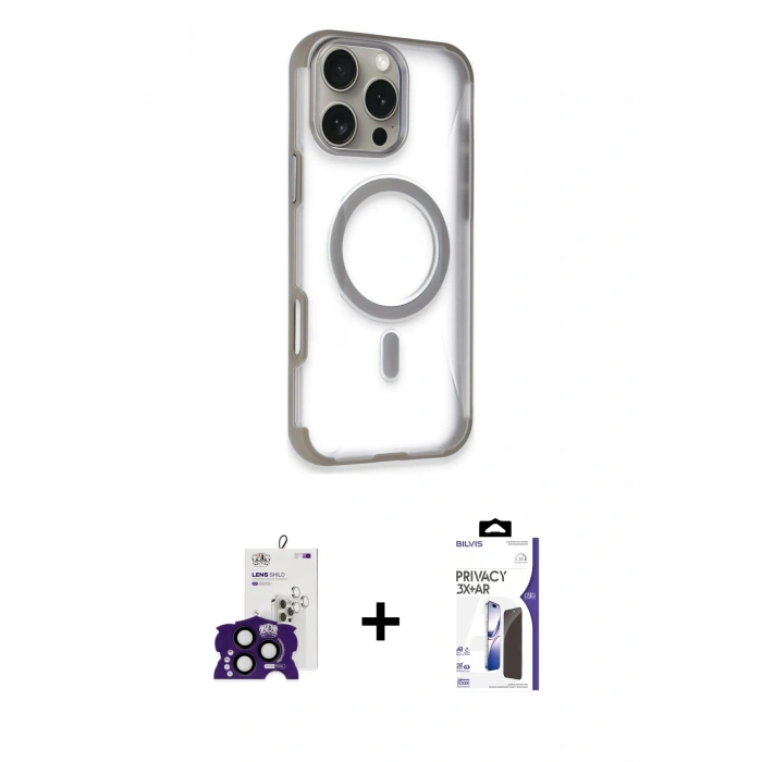 MARSİLYAN™- iPhone 16 Pro Max Kılıf Eksen Klasik Koleksiyonu - Siyah Bilvis 3X AR Hayalet Cam Ekran Koruyucu + Bilvis Titan Kamera Lens - SH