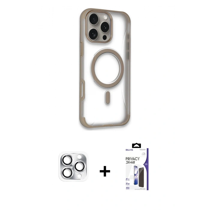 MARSİLYAN™- iPhone 16 Pro Max Kılıf Eksen Klasik Koleksiyonu - Siyah Bilvis 3X AR Hayalet Cam Ekran Koruyucu + Pers Alüminyum Kamera Lens - GS