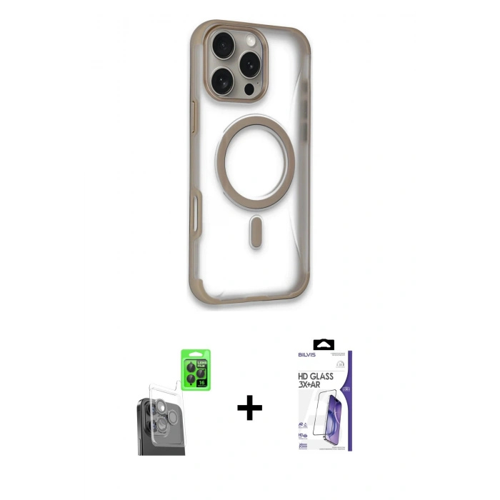 MARSİLYAN™- iPhone 16 Pro Max Kılıf Eksen Klasik Koleksiyonu - Siyah Bilvis 3X AR HD Cam Ekran Koruyucu + Raze Metal Kamera Lens - SH