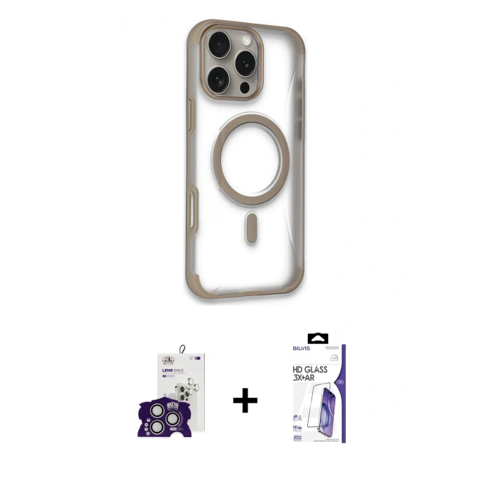 MARSİLYAN™- iPhone 16 Pro Max Kılıf Eksen Klasik Koleksiyonu - Siyah Bilvis 3X AR HD Cam Ekran Koruyucu + Bilvis Titan Kamera Lens - GS