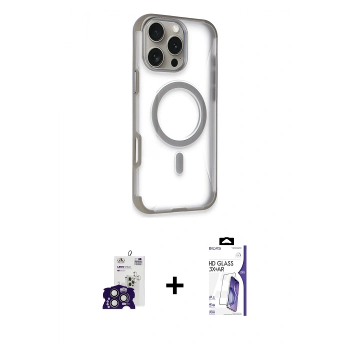 MARSİLYAN™- iPhone 16 Pro Max Kılıf Eksen Klasik Koleksiyonu - Siyah Bilvis 3X AR HD Cam Ekran Koruyucu + Bilvis Titan Kamera Lens - TMGI