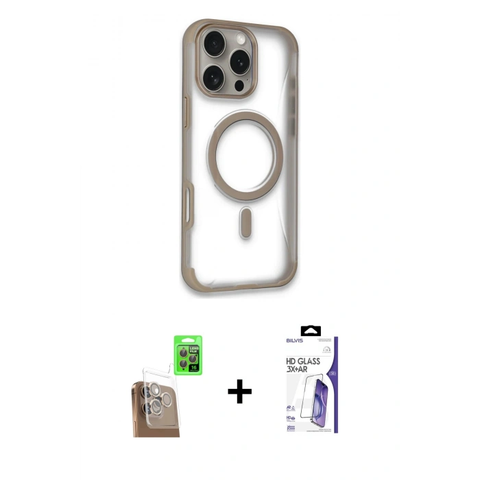 MARSİLYAN™- iPhone 16 Pro Max Kılıf Eksen Klasik Koleksiyonu - Siyah Bilvis 3X AR HD Cam Ekran Koruyucu + Raze Metal Kamera Lens - CLTM