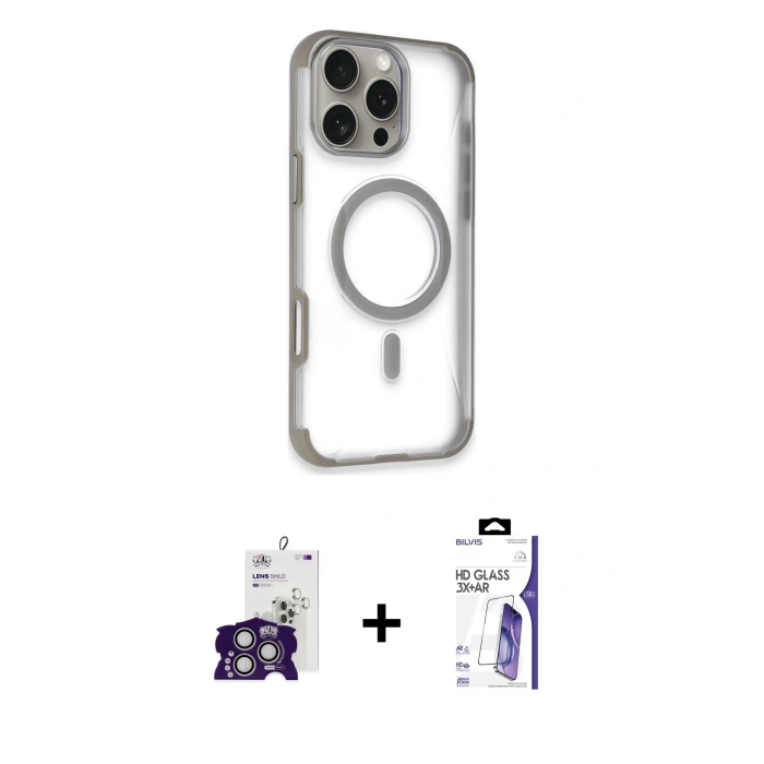 MARSİLYAN™- iPhone 16 Pro Max Kılıf Eksen Klasik Koleksiyonu - Siyah Bilvis 3X AR HD Cam Ekran Koruyucu + Bilvis Titan Kamera Lens - GS