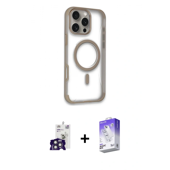 MARSİLYAN™- iPhone 16 Pro Max Kılıf Eksen Klasik Koleksiyonu - Siyah Bilvis 5in1 3D Magic Cam Ekran Koruyucu + Titanyum Gri Bilvis Titan Kamera Lens