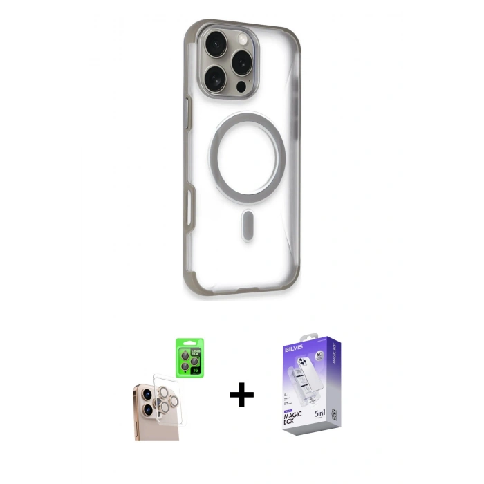 MARSİLYAN™- iPhone 16 Pro Max Kılıf Eksen Klasik Koleksiyonu - Siyah Bilvis 5in1 3D Magic Cam Ekran Koruyucu + Raze Metal Kamera Lens - NLGY