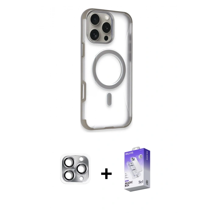 MARSİLYAN™- iPhone 16 Pro Max Kılıf Eksen Klasik Koleksiyonu - Siyah Bilvis 5in1 3D Magic Cam Ekran Koruyucu + Pers Alüminyum Kamera Lens - GI