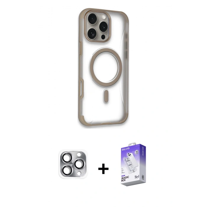 MARSİLYAN™- iPhone 16 Pro Max Kılıf Eksen Klasik Koleksiyonu - Siyah Bilvis 5in1 3D Magic Cam Ekran Koruyucu + Pers Alüminyum Kamera Lens - GI