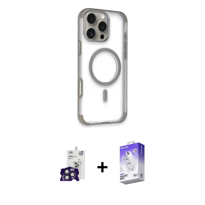 MARSİLYAN™- iPhone 16 Pro Max Kılıf Eksen Klasik Koleksiyonu - Siyah Bilvis 5in1 3D Magic Cam Ekran Koruyucu + Titanyum Gri Bilvis Titan Kamera Lens