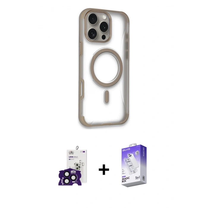 MARSİLYAN™- iPhone 16 Pro Max Kılıf Eksen Klasik Koleksiyonu - Siyah Bilvis 5in1 3D Magic Cam Ekran Koruyucu + Bilvis Titan Kamera Lens - SH