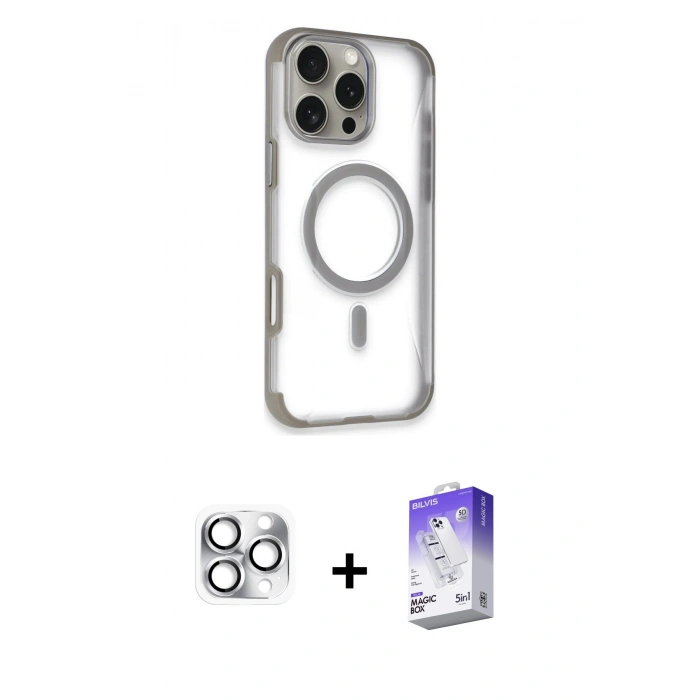 MARSİLYAN™- iPhone 16 Pro Max Kılıf Eksen Klasik Koleksiyonu - Siyah Bilvis 5in1 3D Magic Cam Ekran Koruyucu + Pers Alüminyum Kamera Lens - GS