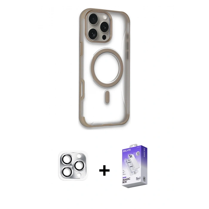 MARSİLYAN™- iPhone 16 Pro Max Kılıf Eksen Klasik Koleksiyonu - Siyah Bilvis 5in1 3D Magic Cam Ekran Koruyucu + Pers Alüminyum Kamera Lens - GS