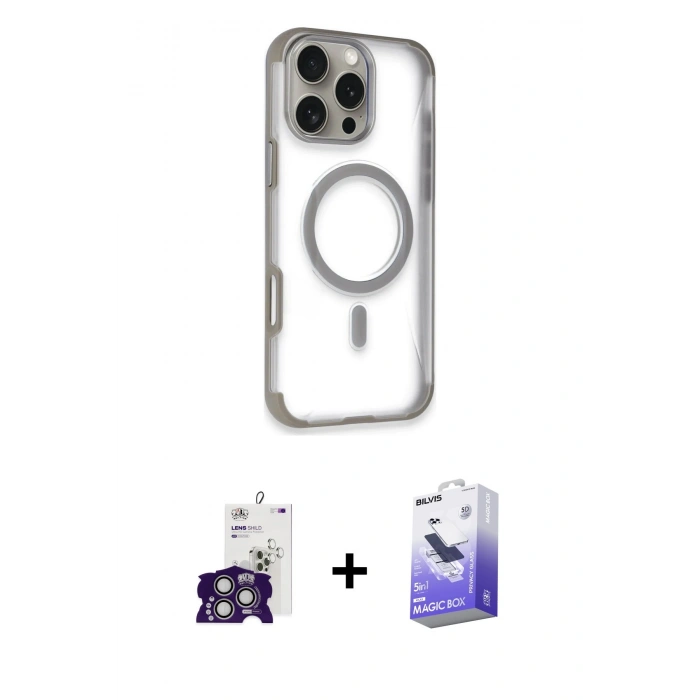 MARSİLYAN™- iPhone 16 Pro Max Kılıf Eksen Klasik Koleksiyonu - Siyah Bilvis 5in1 5D Magic Hayalet Cam Ekran Koruyucu + Bilvis Titan Kamera Lens - GS