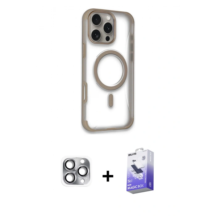 MARSİLYAN™- iPhone 16 Pro Max Kılıf Eksen Klasik Koleksiyonu - Siyah Bilvis 5in1 5D Magic Hayalet Cam Ekran Koruyucu + Pers Alüminyum Kamera Lens - GI