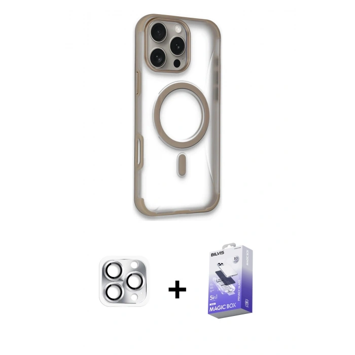 MARSİLYAN™- iPhone 16 Pro Max Kılıf Eksen Klasik Koleksiyonu - Siyah Bilvis 5in1 5D Magic Hayalet Cam Ekran Koruyucu + Pers Alüminyum Kamera Lens - GS