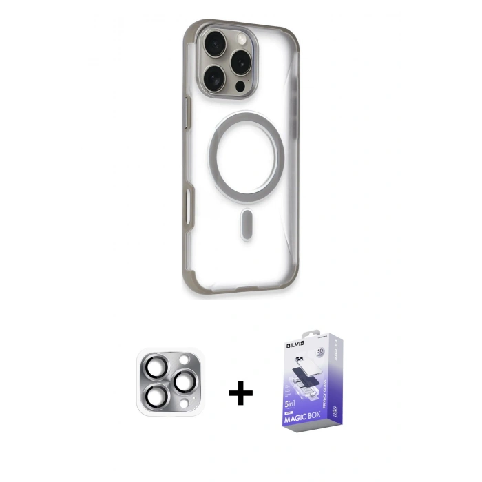 MARSİLYAN™- iPhone 16 Pro Max Kılıf Eksen Klasik Koleksiyonu - Siyah Bilvis 5in1 5D Magic Hayalet Cam Ekran Koruyucu + Pers Alüminyum Kamera Lens - GI
