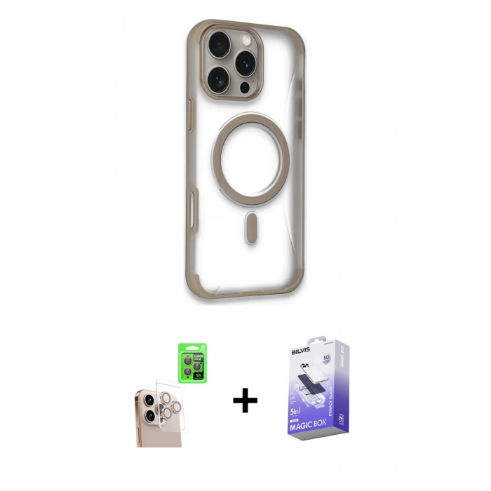 MARSİLYAN™- iPhone 16 Pro Max Kılıf Eksen Klasik Koleksiyonu - Siyah Bilvis 5in1 5D Magic Hayalet Cam Ekran Koruyucu + Raze Metal Kamera Lens - NLGY