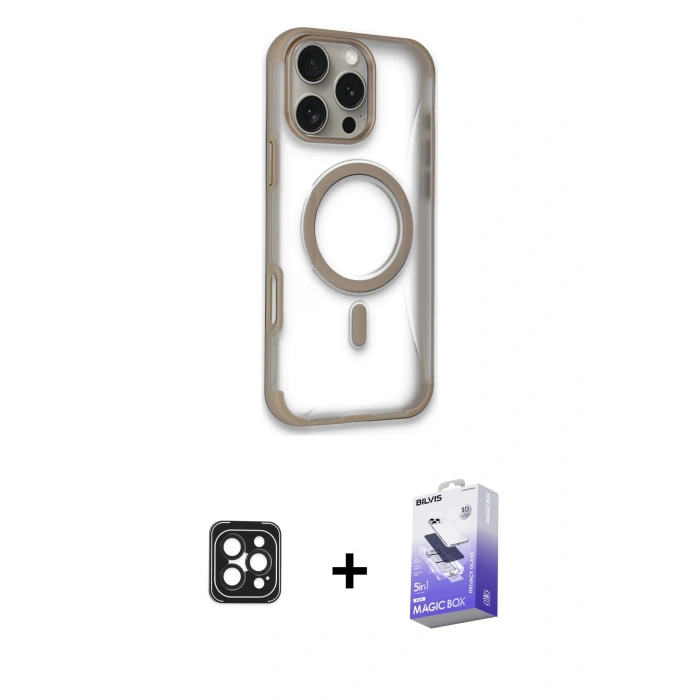 MARSİLYAN™- iPhone 16 Pro Max Kılıf Eksen Klasik Koleksiyonu - Siyah Bilvis 5in1 5D Magic Hayalet Cam Ekran Koruyucu + PVD Metal Kamera Lens - SH