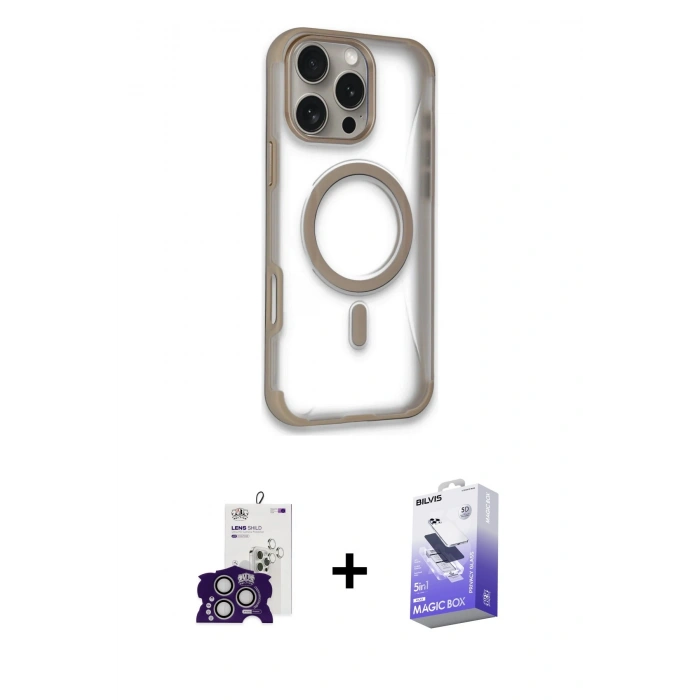 MARSİLYAN™- iPhone 16 Pro Max Kılıf Eksen Klasik Koleksiyonu - Siyah Bilvis 5in1 5D Magic Hayalet Cam Ekran Koruyucu + Bilvis Titan Kamera Lens - GS