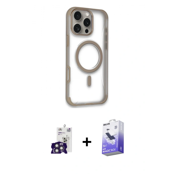 MARSİLYAN™- iPhone 16 Pro Max Kılıf Eksen Klasik Koleksiyonu - Siyah Bilvis 5in1 5D Magic Hayalet Cam Ekran Koruyucu + Bilvis Titan Kamera Lens - TMGI