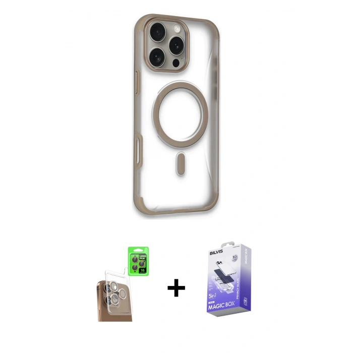 MARSİLYAN™- iPhone 16 Pro Max Kılıf Eksen Klasik Koleksiyonu - Siyah Bilvis 5in1 5D Magic Hayalet Cam Ekran Koruyucu + Raze Metal Kamera Lens - CLTM