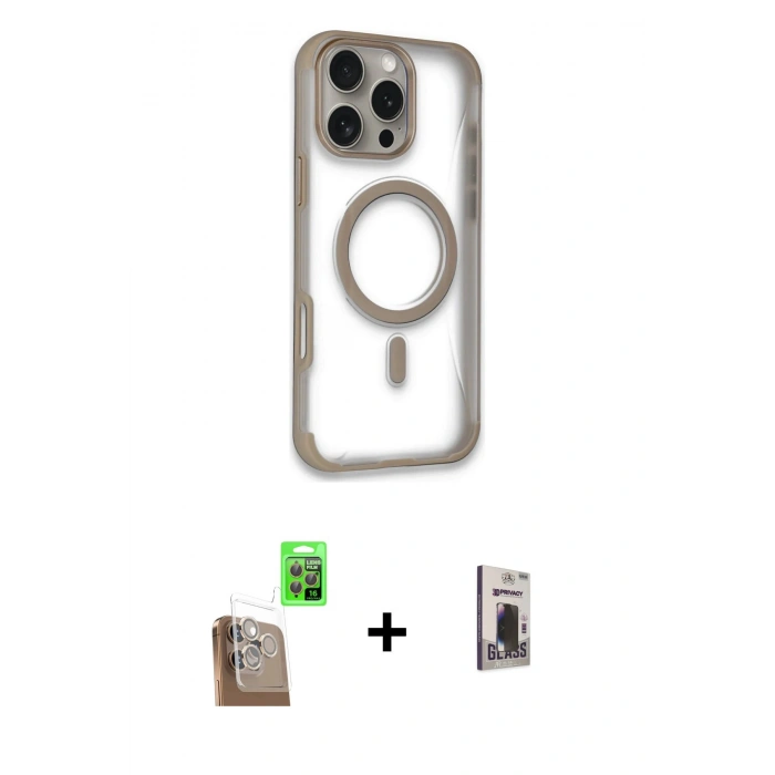 MARSİLYAN™- iPhone 16 Pro Max Kılıf Eksen Klasik Koleksiyonu - Siyah Bilvis Hayalet Cam Ekran Koruyucu + Raze Metal Kamera Lens - CLTM