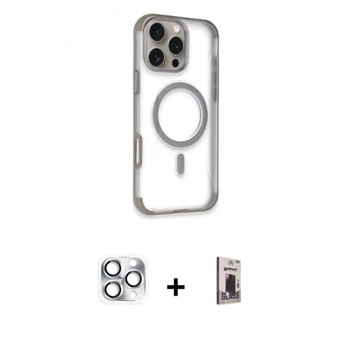 MARSİLYAN™- iPhone 16 Pro Max Kılıf Eksen Klasik Koleksiyonu - Siyah Bilvis Hayalet Cam Ekran Koruyucu + Pers Alüminyum Kamera Lens - GS