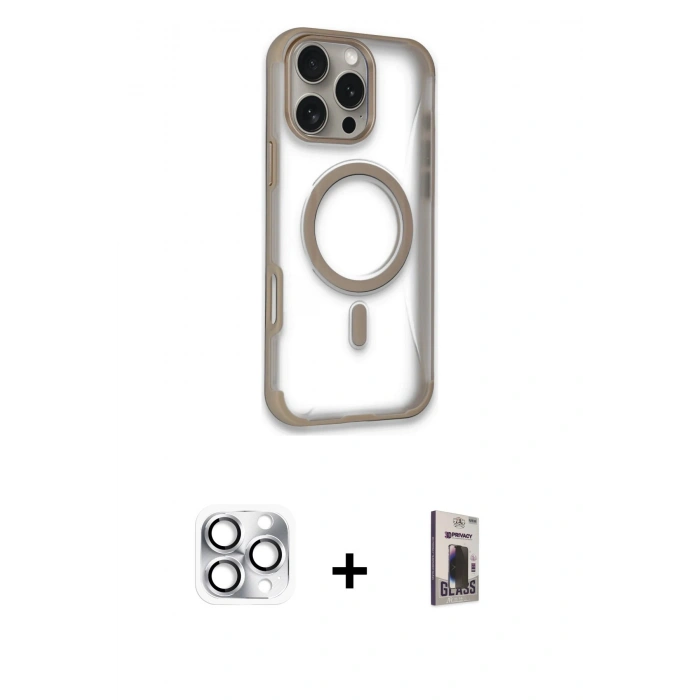 MARSİLYAN™- iPhone 16 Pro Max Kılıf Eksen Klasik Koleksiyonu - Siyah Bilvis Hayalet Cam Ekran Koruyucu + Pers Alüminyum Kamera Lens - GS