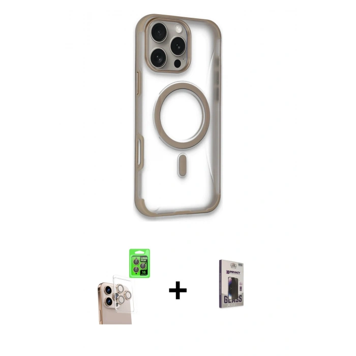 MARSİLYAN™- iPhone 16 Pro Max Kılıf Eksen Klasik Koleksiyonu - Siyah Bilvis Hayalet Cam Ekran Koruyucu + Raze Metal Kamera Lens - NLGY