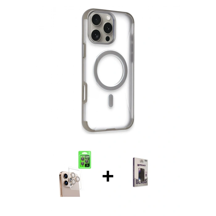MARSİLYAN™- iPhone 16 Pro Max Kılıf Eksen Klasik Koleksiyonu - Siyah Bilvis Hayalet Cam Ekran Koruyucu + Raze Metal Kamera Lens - NLGY