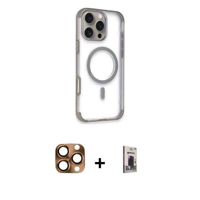 MARSİLYAN™- iPhone 16 Pro Max Kılıf Eksen Klasik Koleksiyonu - Siyah Bilvis Hayalet Cam Ekran Koruyucu + Pers Alüminyum Kamera Lens - CLTM