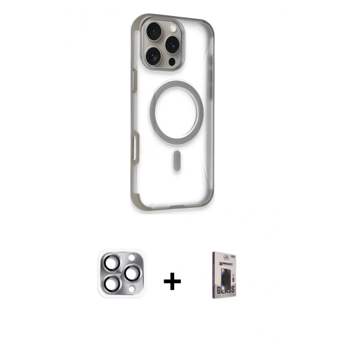 MARSİLYAN™- iPhone 16 Pro Max Kılıf Eksen Klasik Koleksiyonu - Siyah Bilvis Hayalet Cam Ekran Koruyucu + Pers Alüminyum Kamera Lens - GI