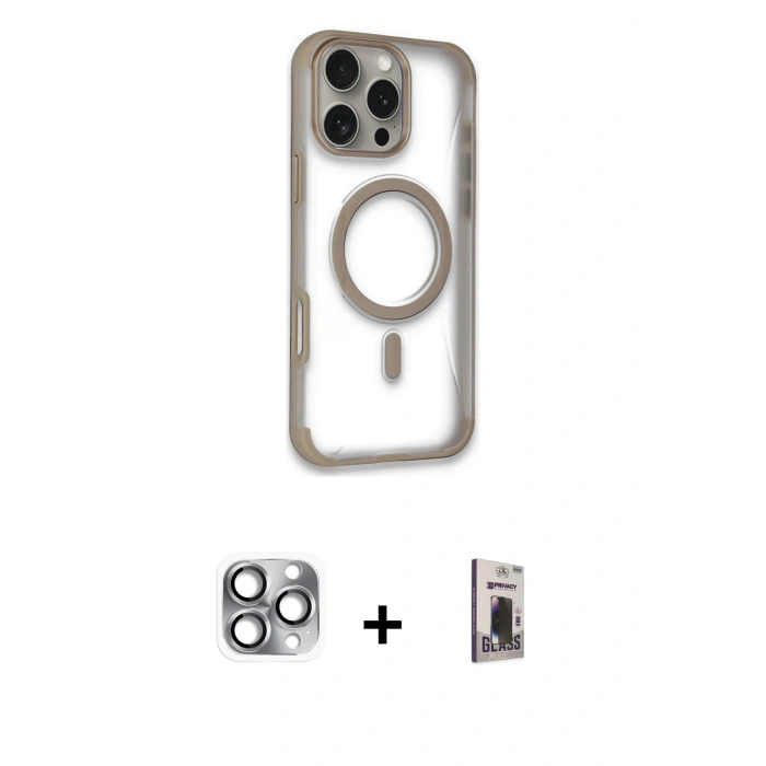 MARSİLYAN™- iPhone 16 Pro Max Kılıf Eksen Klasik Koleksiyonu - Siyah Bilvis Hayalet Cam Ekran Koruyucu + Pers Alüminyum Kamera Lens - GI