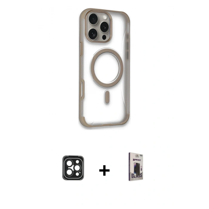 MARSİLYAN™- iPhone 16 Pro Max Kılıf Eksen Klasik Koleksiyonu - Siyah Bilvis Hayalet Cam Ekran Koruyucu + PVD Metal Kamera Lens - SH