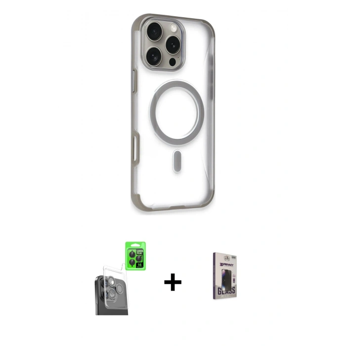 MARSİLYAN™- iPhone 16 Pro Max Kılıf Eksen Klasik Koleksiyonu - Siyah Bilvis Hayalet Cam Ekran Koruyucu + Siyah Raze Metal Kamera Lens