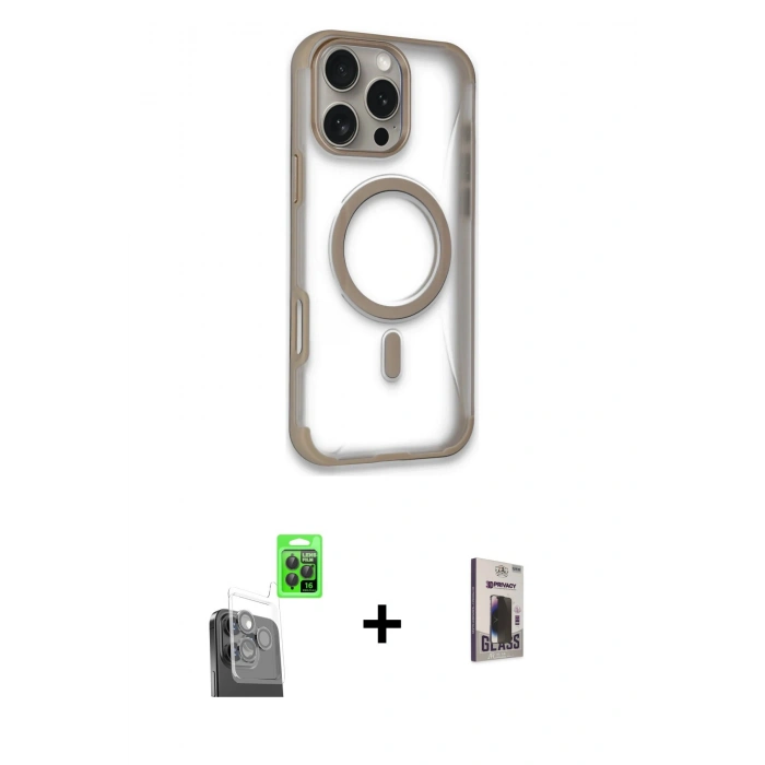 MARSİLYAN™- iPhone 16 Pro Max Kılıf Eksen Klasik Koleksiyonu - Siyah Bilvis Hayalet Cam Ekran Koruyucu + Siyah Raze Metal Kamera Lens