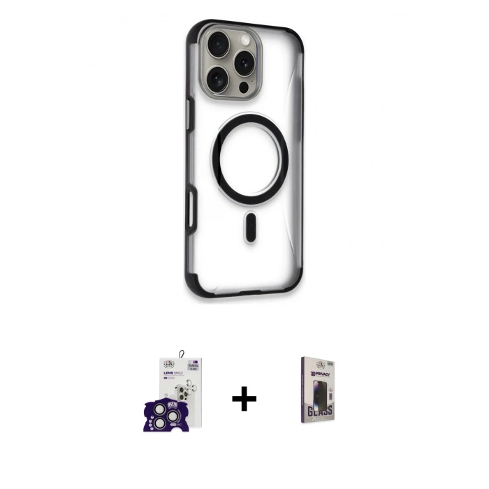 MARSİLYAN™- iPhone 16 Pro Max Kılıf Eksen Klasik Koleksiyonu - Siyah Bilvis Hayalet Cam Ekran Koruyucu + Bilvis Titan Kamera Lens - TMGI