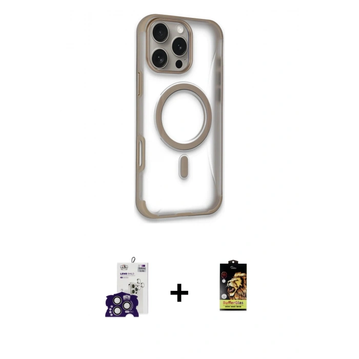 MARSİLYAN™- iPhone 16 Pro Max Kılıf Eksen Klasik Koleksiyonu - Siyah Buffer Cam Ekran Koruyucu + Bilvis Titan Kamera Lens - TMGI