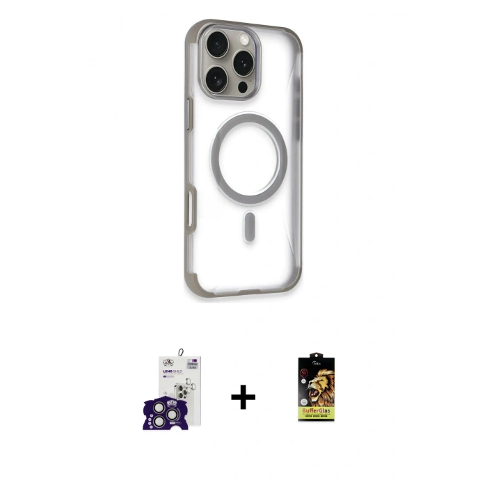 MARSİLYAN™- iPhone 16 Pro Max Kılıf Eksen Klasik Koleksiyonu - Siyah Buffer Cam Ekran Koruyucu + Bilvis Titan Kamera Lens - TMGI