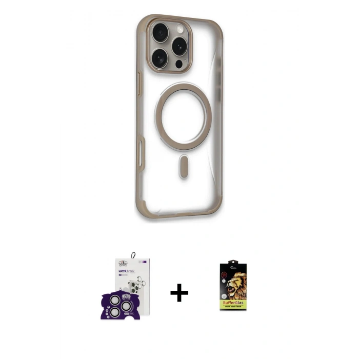 MARSİLYAN™- iPhone 16 Pro Max Kılıf Eksen Klasik Koleksiyonu - Siyah Buffer Cam Ekran Koruyucu + Bilvis Titan Kamera Lens - GS