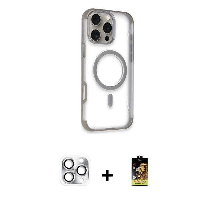 MARSİLYAN™- iPhone 16 Pro Max Kılıf Eksen Klasik Koleksiyonu - Siyah Buffer Cam Ekran Koruyucu + Pers Alüminyum Kamera Lens - GS