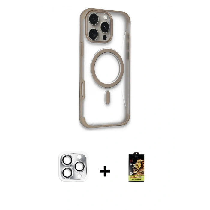 MARSİLYAN™- iPhone 16 Pro Max Kılıf Eksen Klasik Koleksiyonu - Siyah Buffer Cam Ekran Koruyucu + Pers Alüminyum Kamera Lens - GS